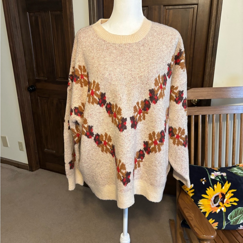 Impressions Cream and Red Floral Sweater